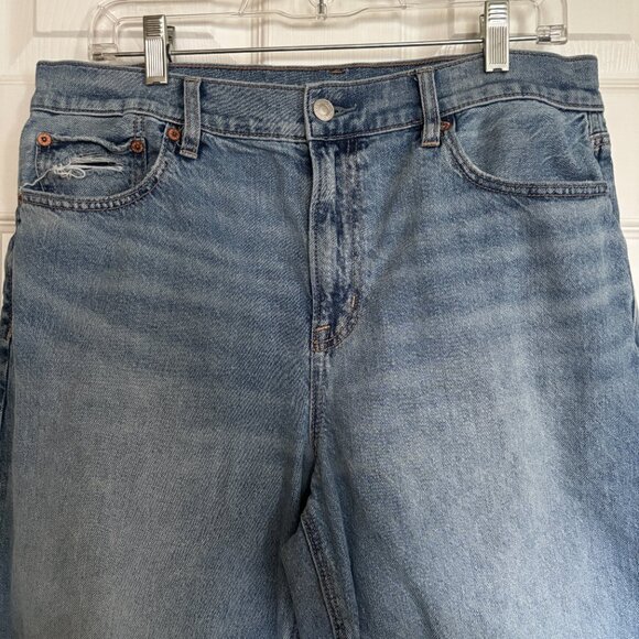 American Eagle AE Ex-Boyfriend High Rise Jeans Sz 10 Short Light Wash Strigid De - Picture 2 of 9